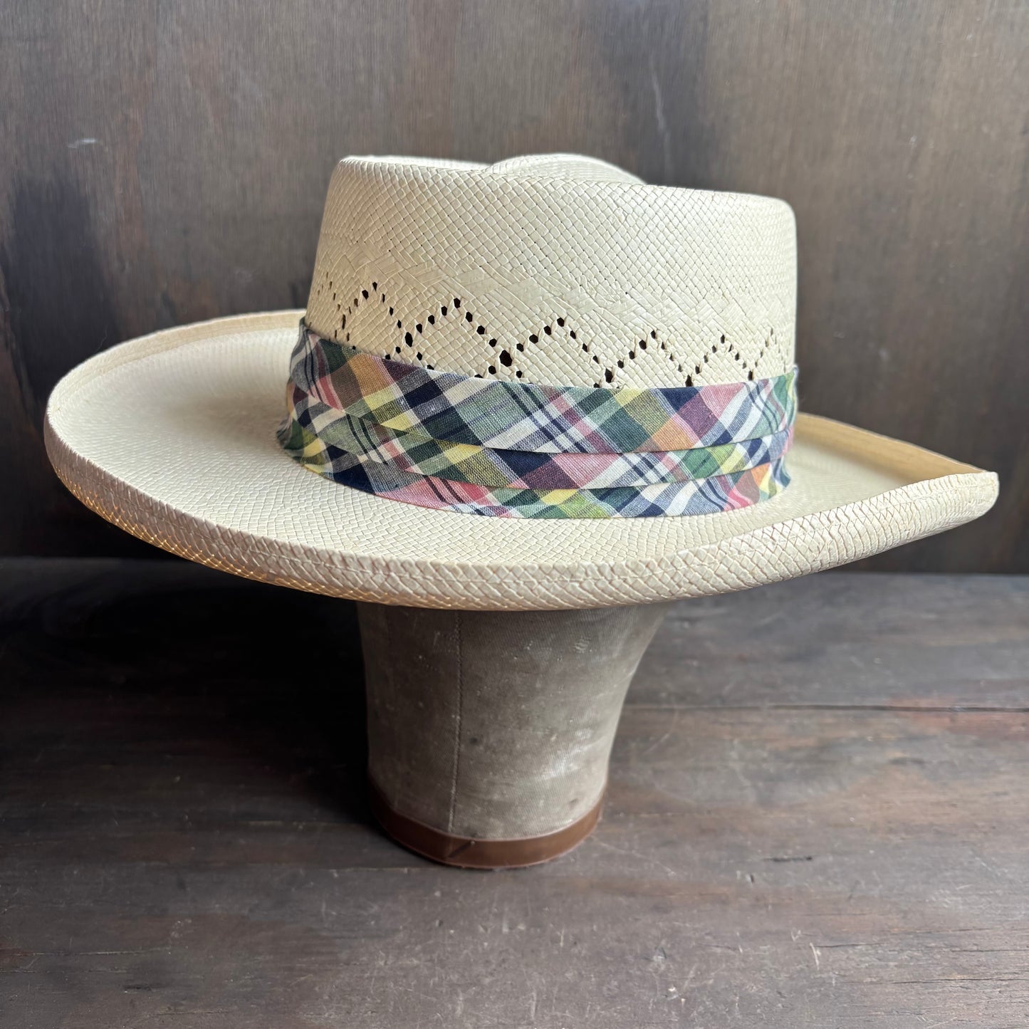 Stetson Straw Hat with Plaid Band