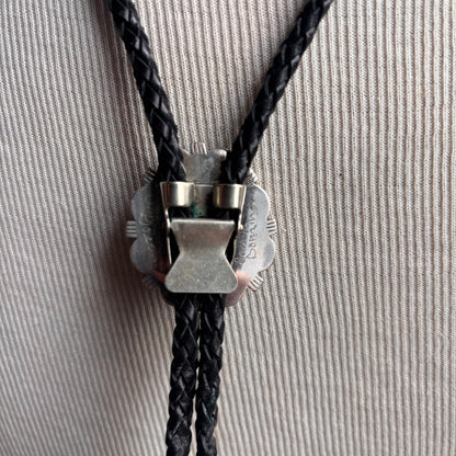 Signed Austin Garcia Turquoise Bolo on Black Leather Tie