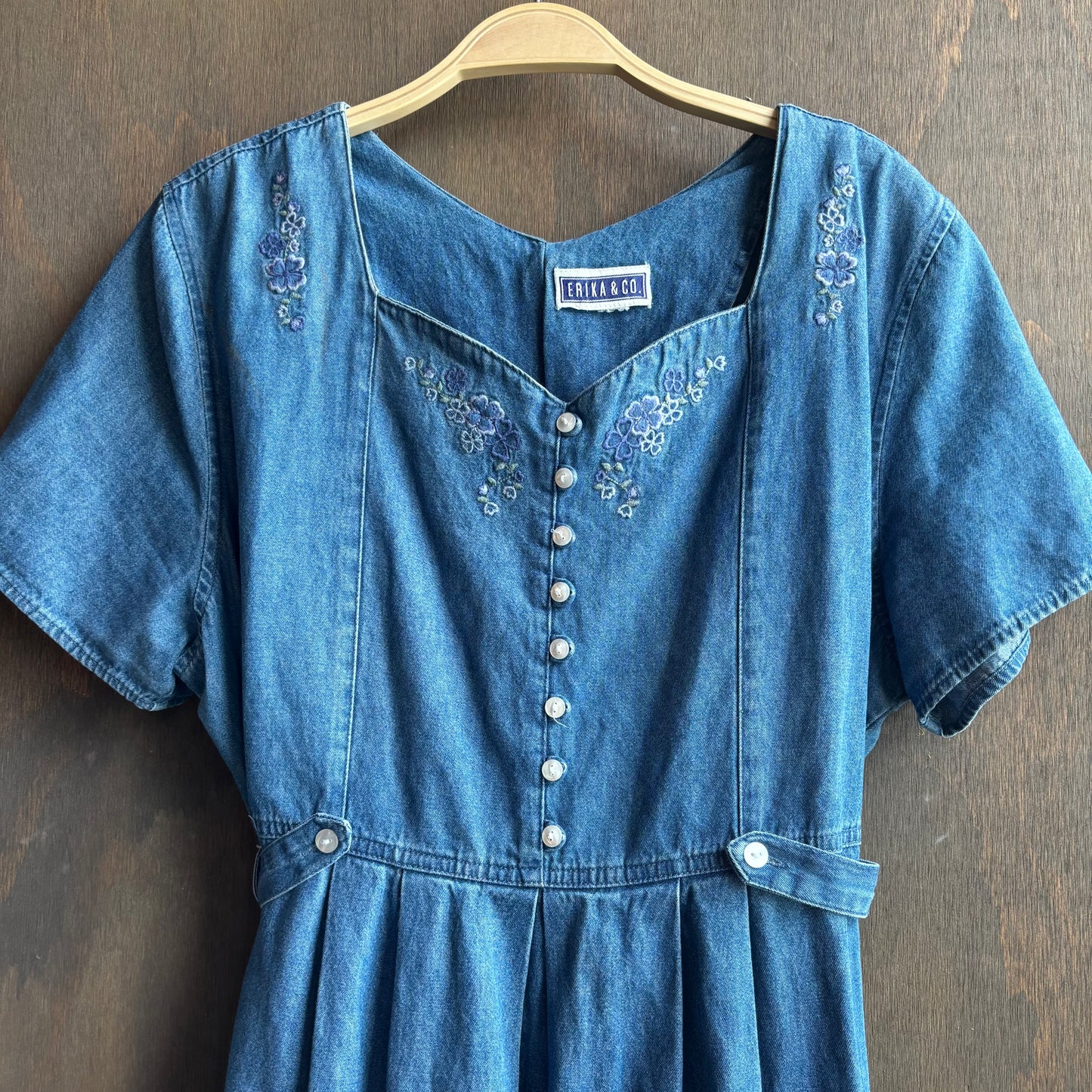 Denim Maxi Dress with Flowers
