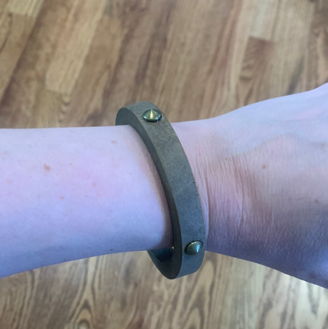 Wood bangle bracelet with brass studs