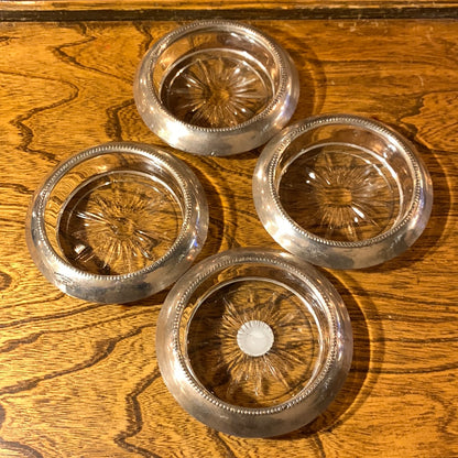 Sterling Rimmed Glass Coasters (4)
