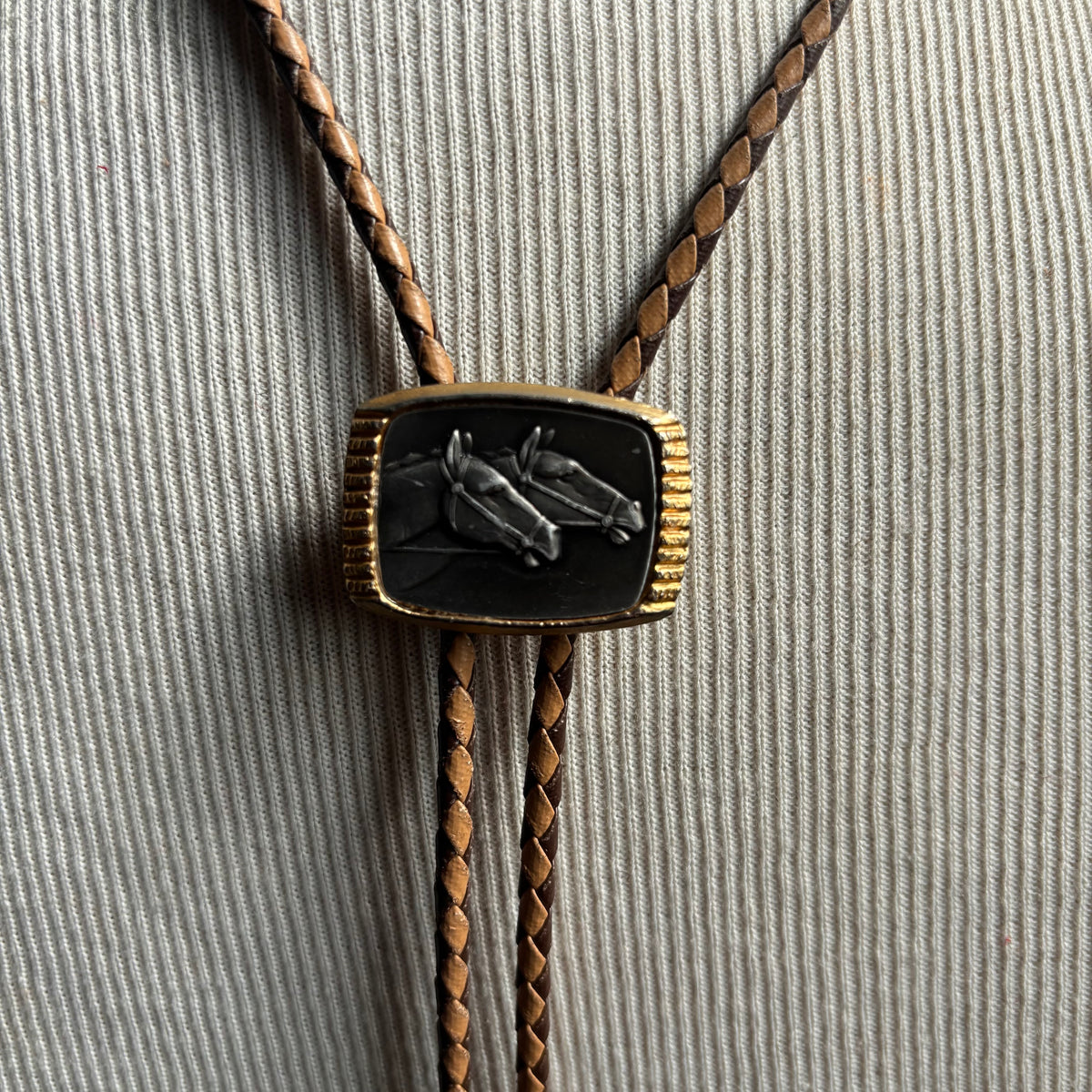 Vintage Double Horse Head Bolo on Two