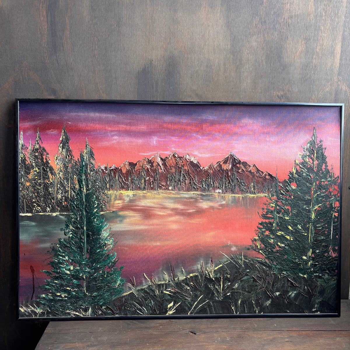 Framed XL Mountain Lake Painting