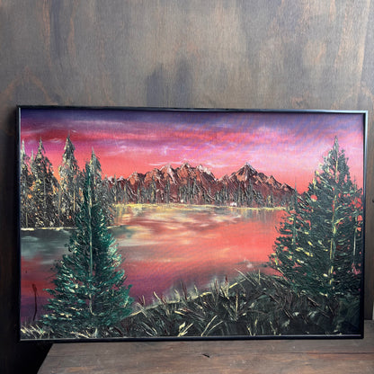 Framed XL Mountain Lake Painting