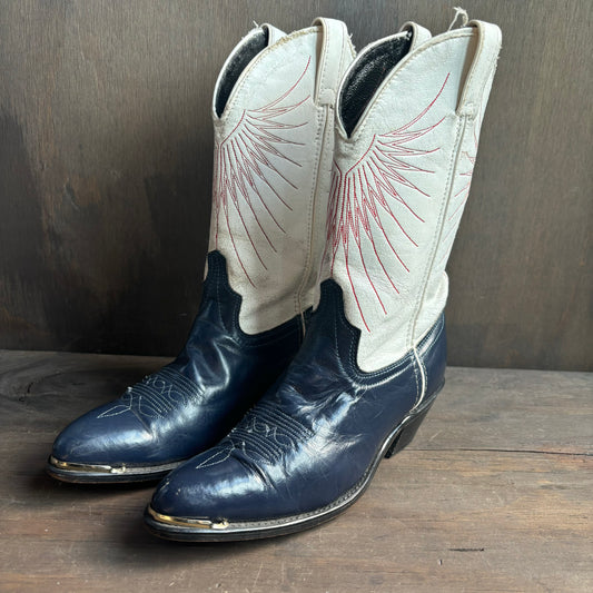 Vintage Two-Tone Boots with Red Stitching