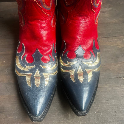 Larry Mahan Red, Blue, and Gold Leather Boots