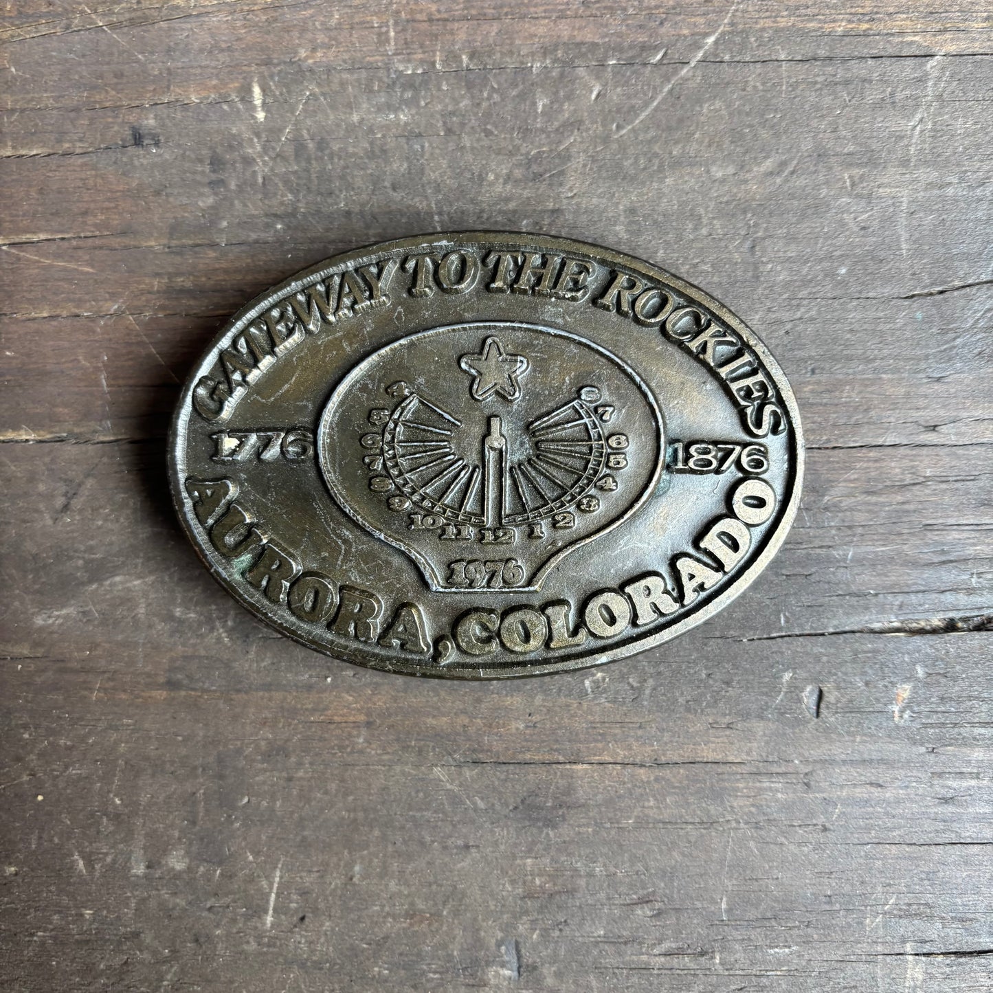 Brass Aurora CO Belt Buckle
