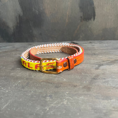 Beaded Alaska Brown Leather Belt
