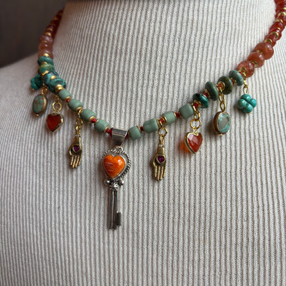 Ostrich Moon Key Pendant Necklace