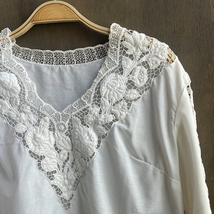 Vintage Linen and Lace Long Sleeve Top