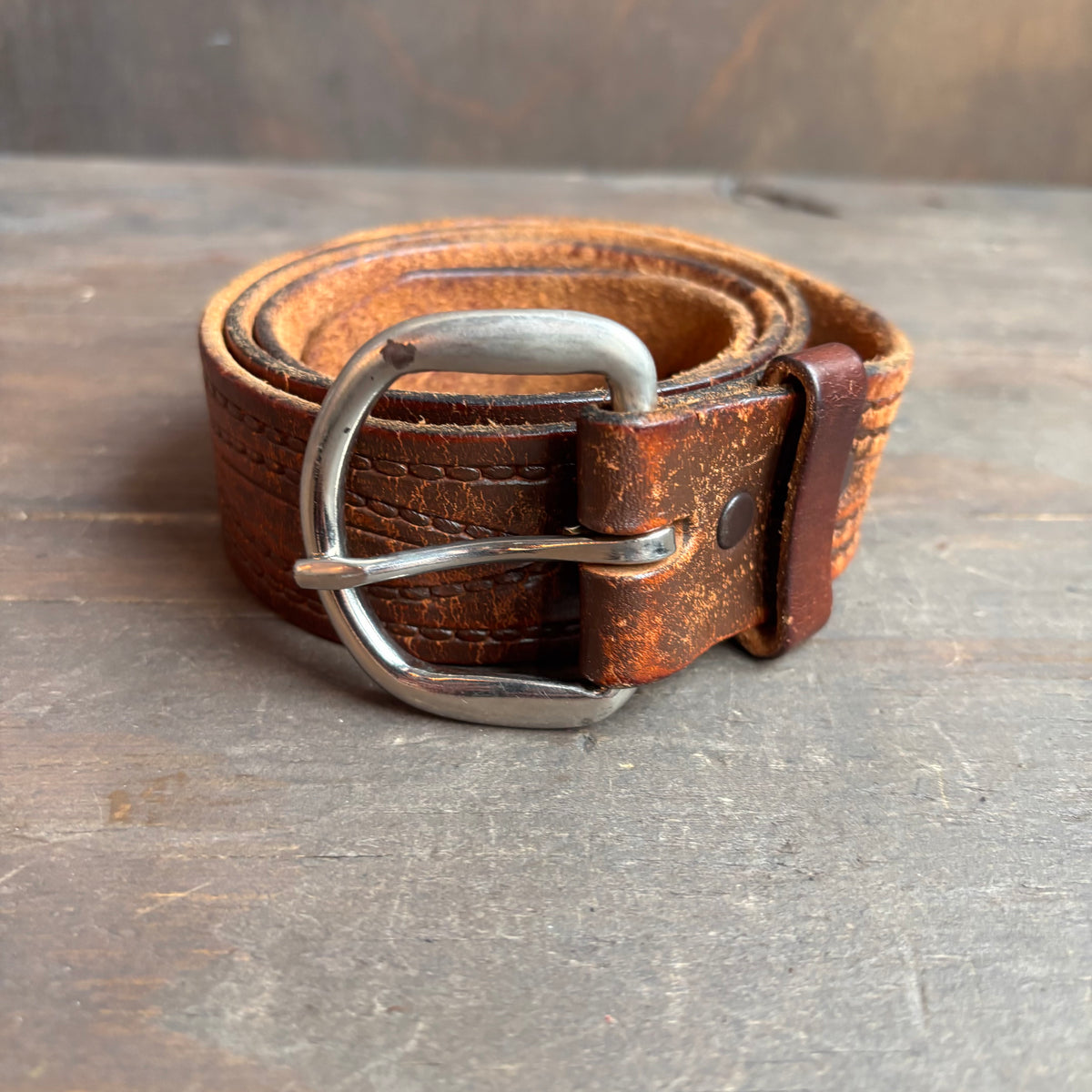 Vintage Brown Tooled Leather Belt