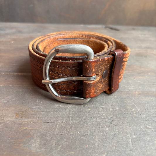 Vintage Brown Tooled Leather Belt
