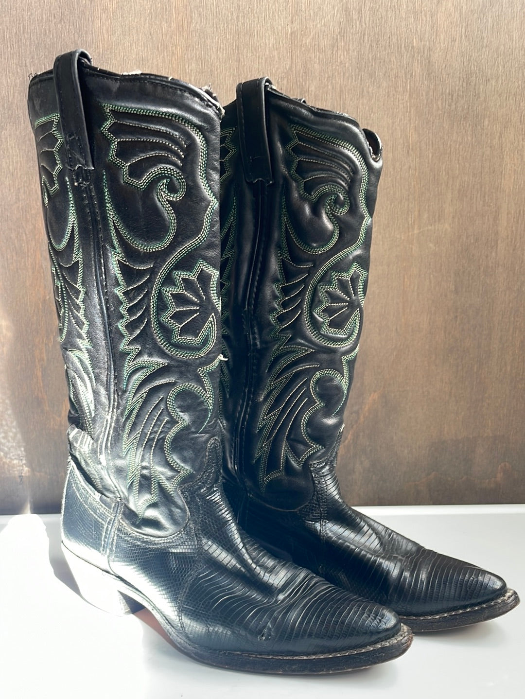 Vintage Acme Black Boots with green
