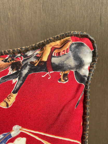 Roping Cowboy Red Pillow