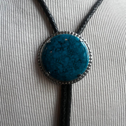 Faux Turquoise Circle Bolo Tie
