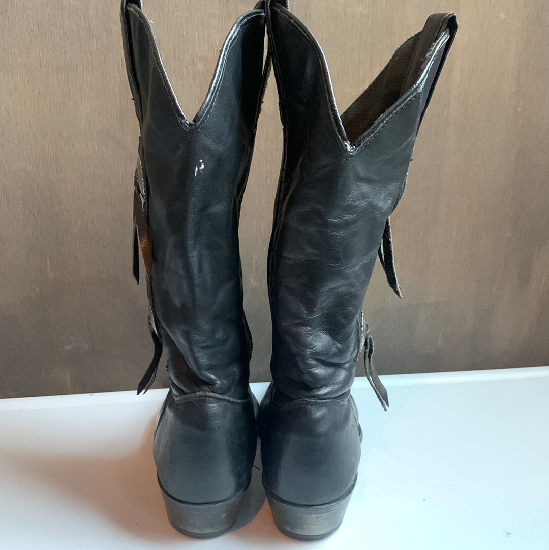 Vintage Capezio black Western boots with silver medallions