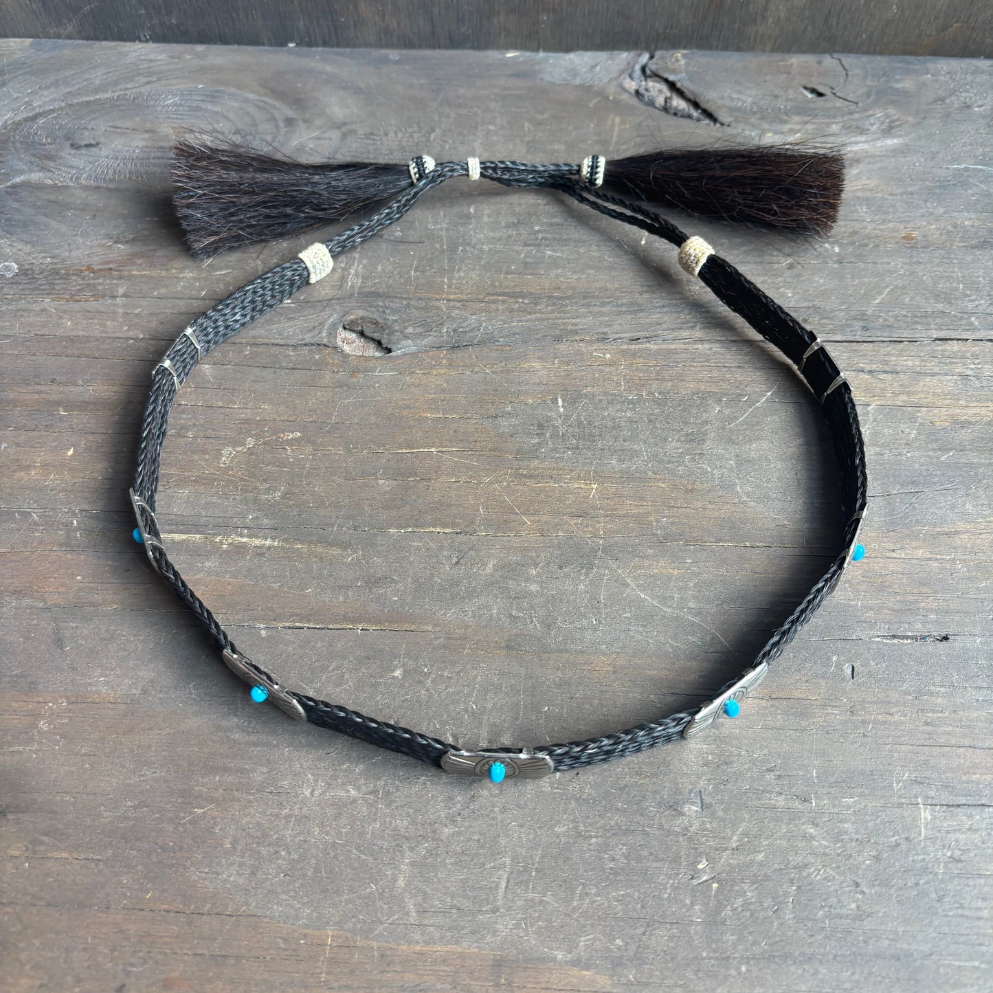 Horsehair Concho Hat Band with Tassels