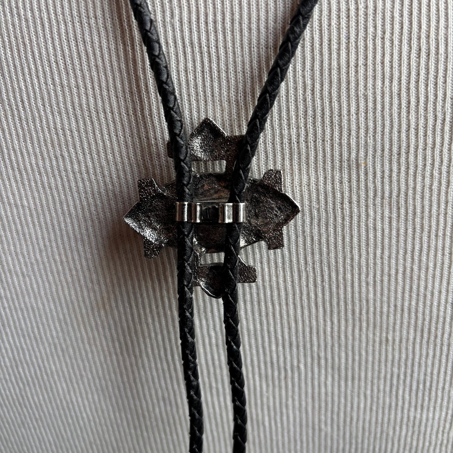 Graphic Black Bolo on Black Leather Tie