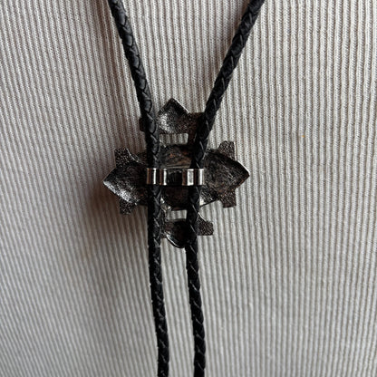 Graphic Black Bolo on Black Leather Tie