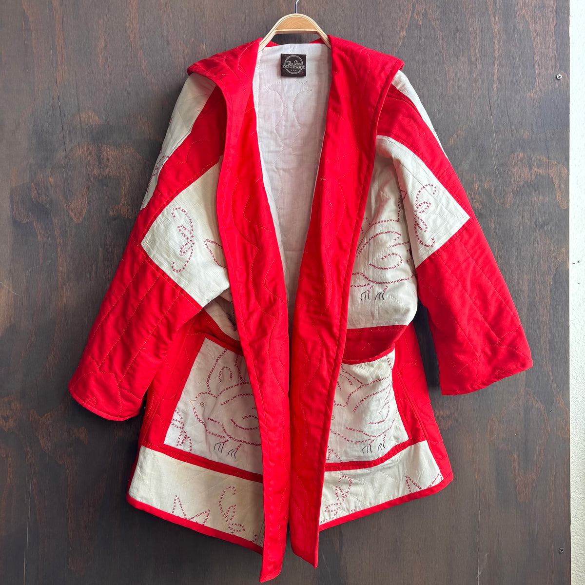 Vintage Red Bird Quilt Cocoon Jacket