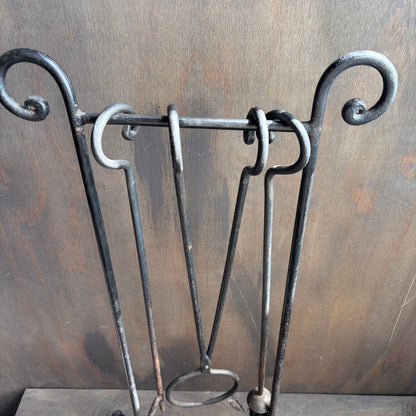Vintage Iron Fireplace Tools and Stand