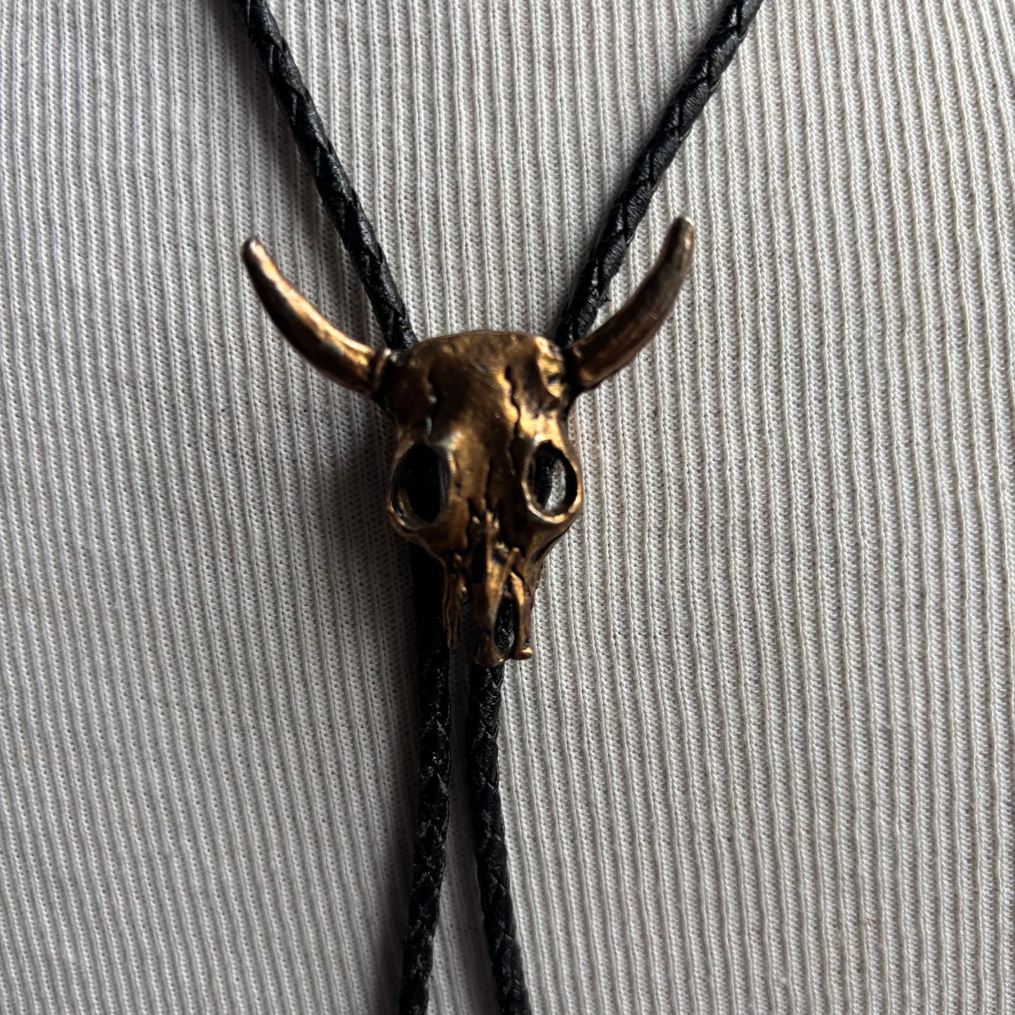 Bull Skull Bolo on Black Tie