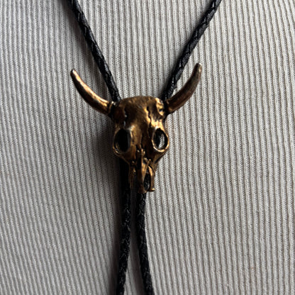 Bull Skull Bolo on Black Tie