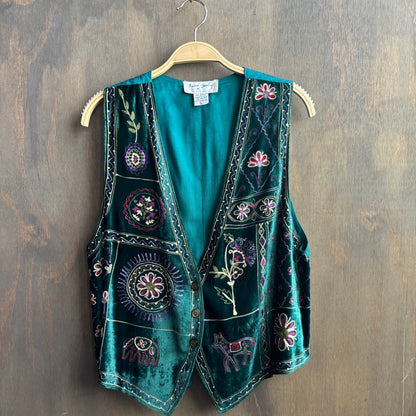 Embroidered Velvet Vest