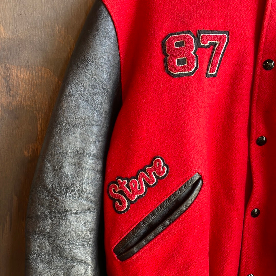 Vintage 1987 Red and Black Letterman's Jacket