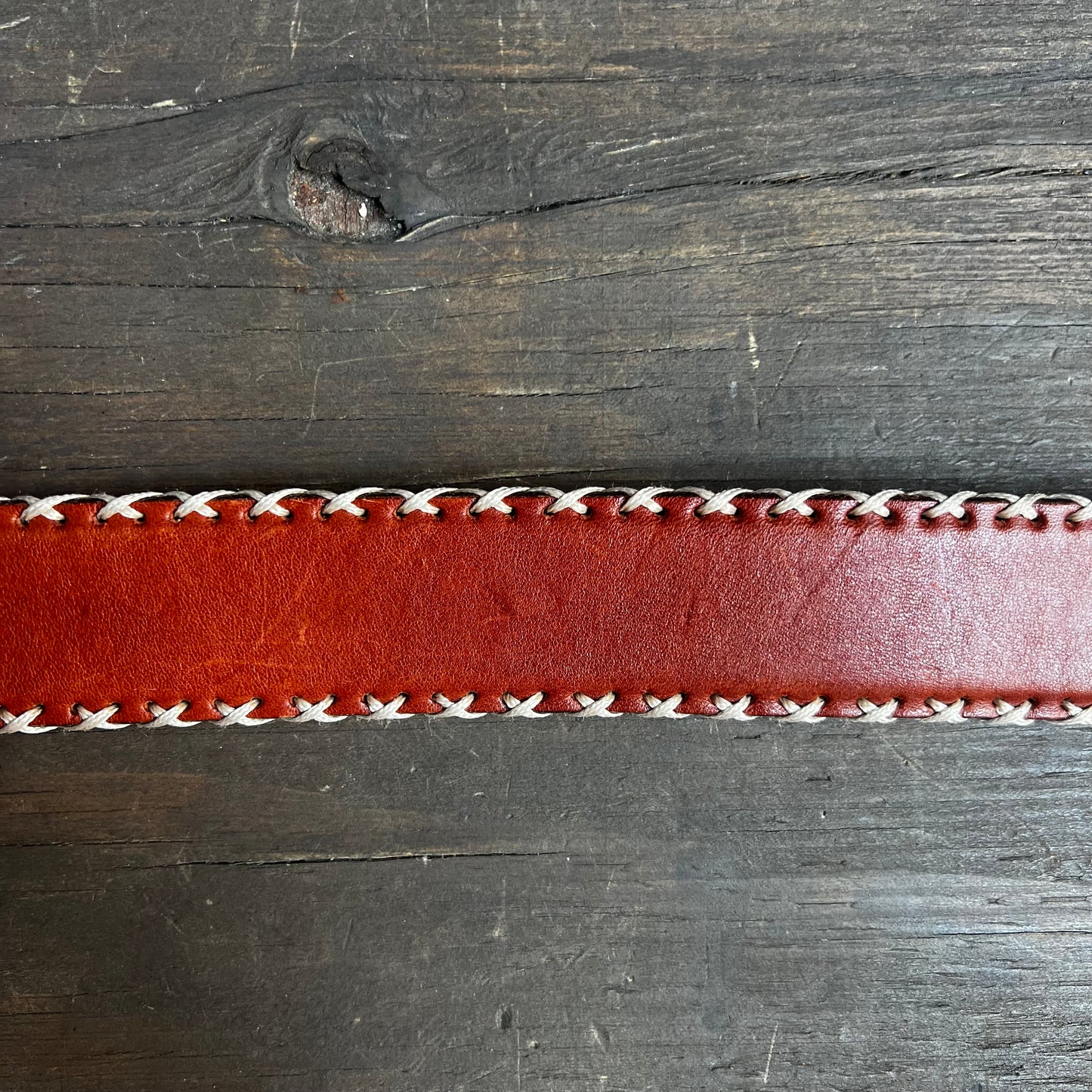 Leather Belt with White Stitched Border