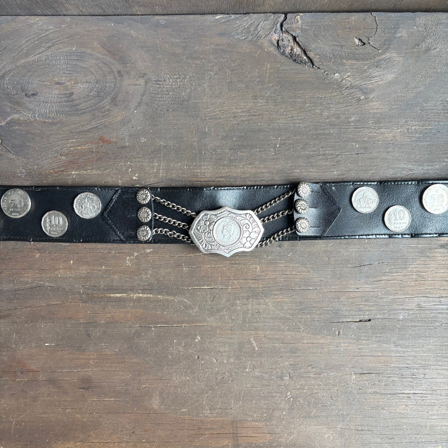 Vintage Black Argentinian Coin Belt