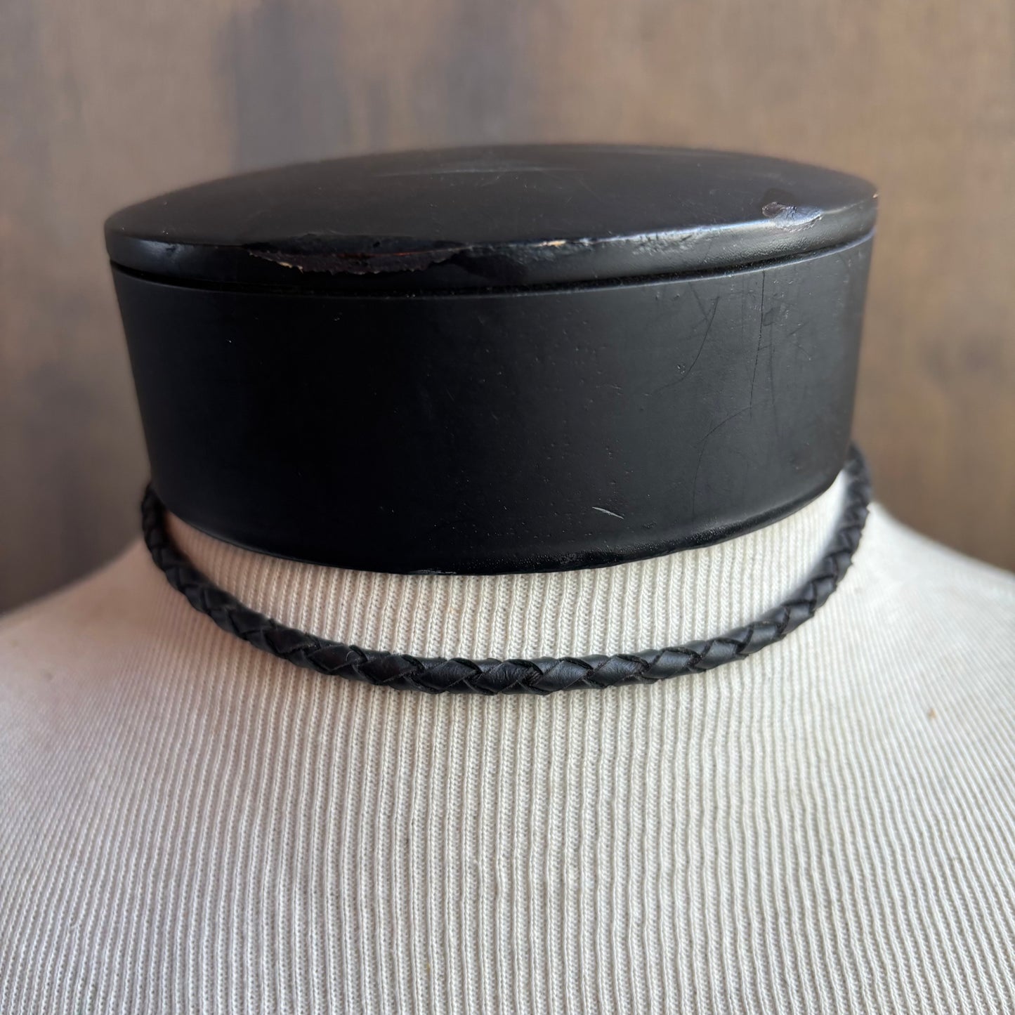 Large Stone Bolo on Black Leather Tie