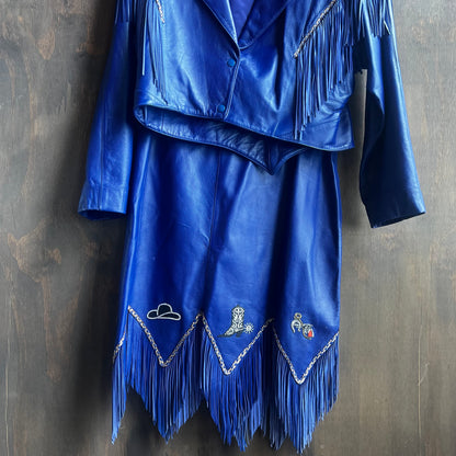 Makray Dark Blue Leather Western Set