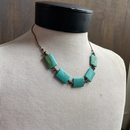 Turquoise Pillow Bead Necklace