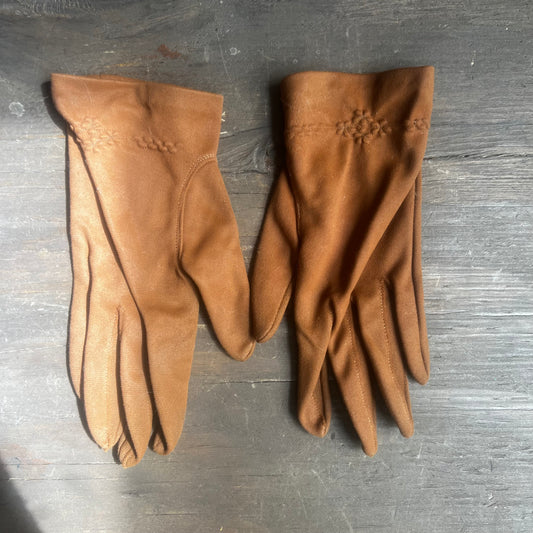 Brown Cotton Short Gloves