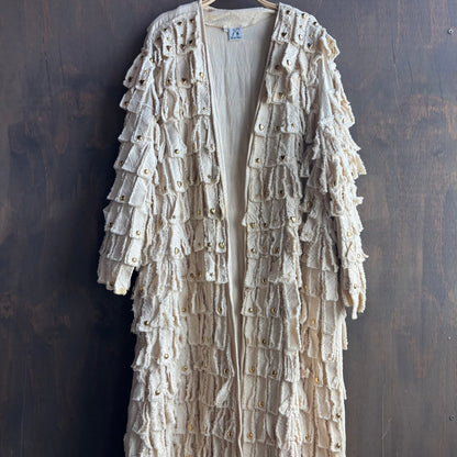 Vintage Bedazzled Cream Fringe Duster