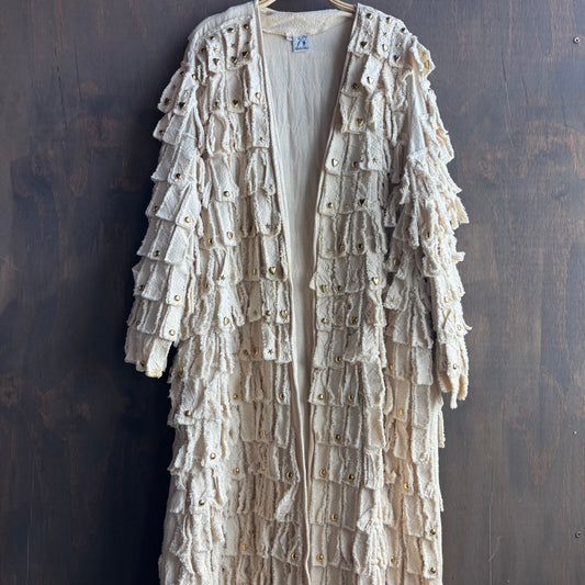 Vintage Bedazzled Cream Fringe Duster