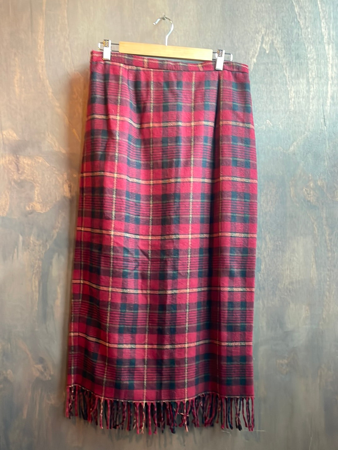 Vintage Red Plaid Wool Blend Skirt