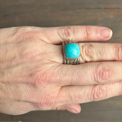 Wide Silver Ring with Aqua Stone