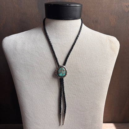 Signed Austin Garcia Turquoise Bolo on Black Leather Tie