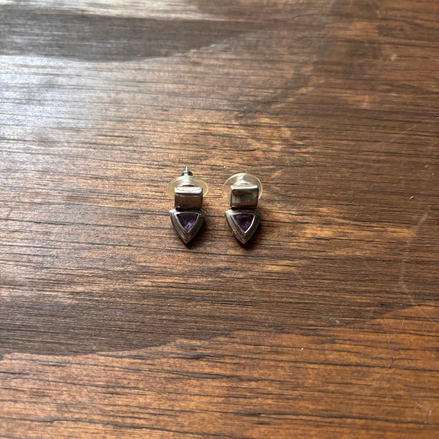 Silver Purple Triangle Earrings