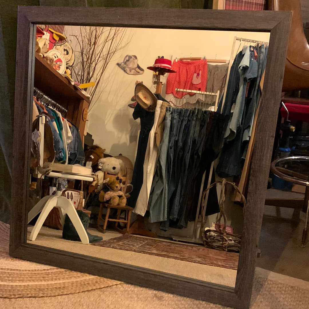 XL wood framed square mirror
