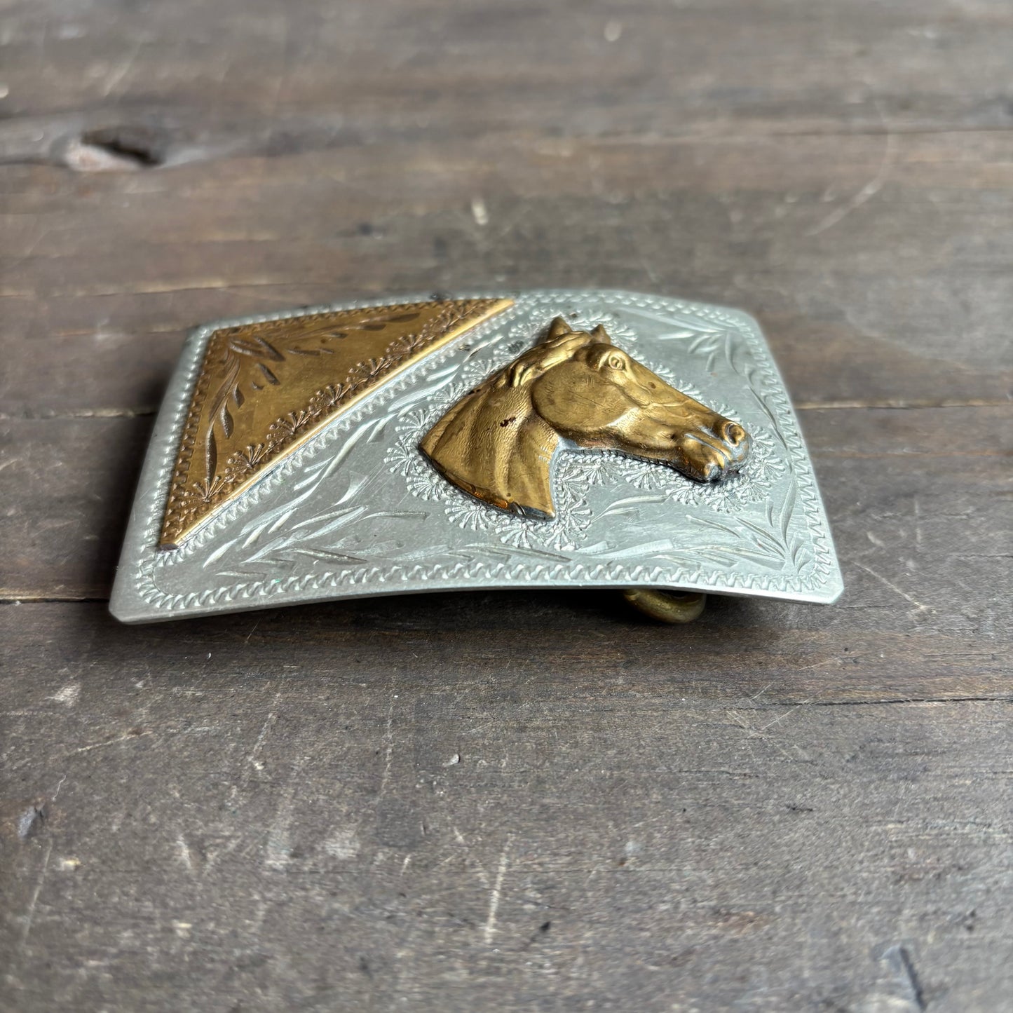 Silver Hollywood Style Horse Belt Buckle