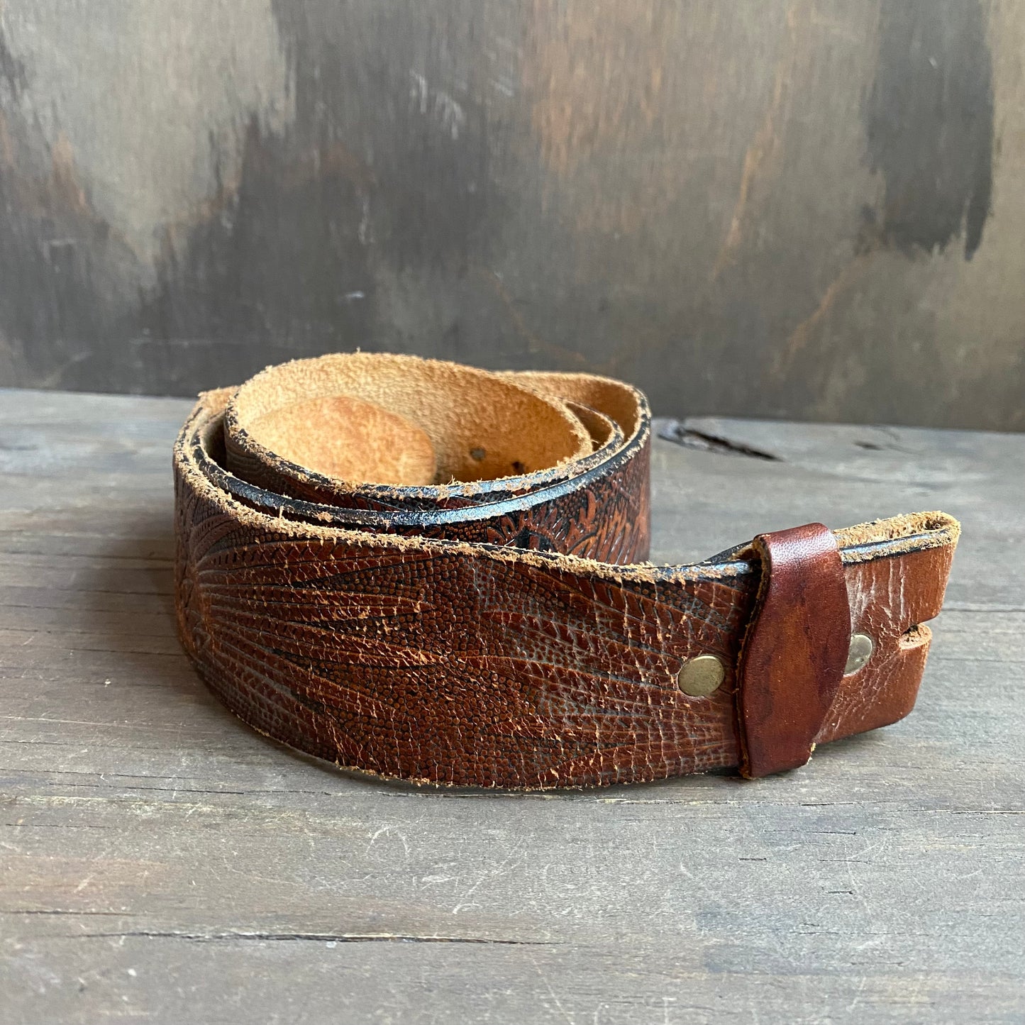 Tooled leather belt with eagles