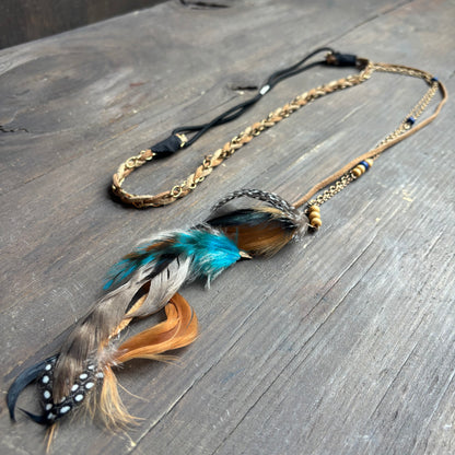 Braided Leather Hat Band with Feather Tassel