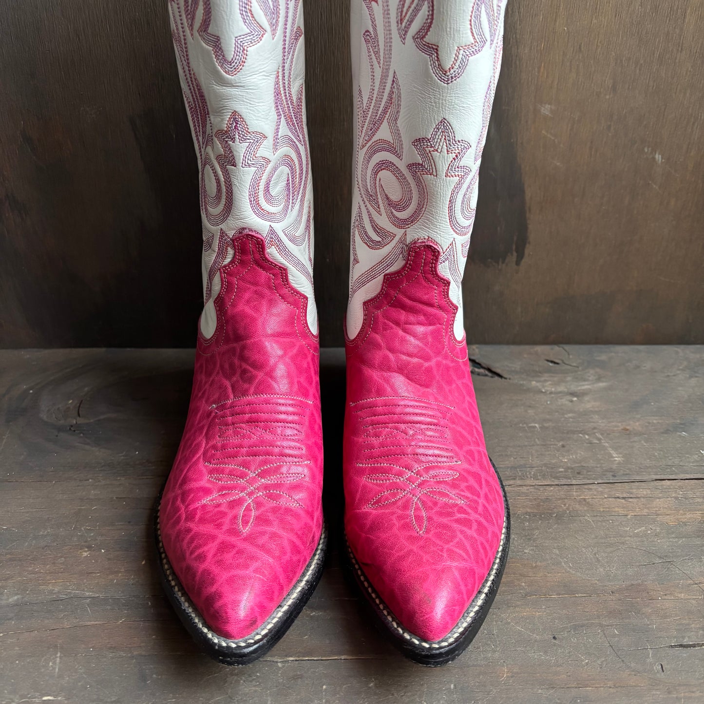 Justin Pink and White Leather Boots