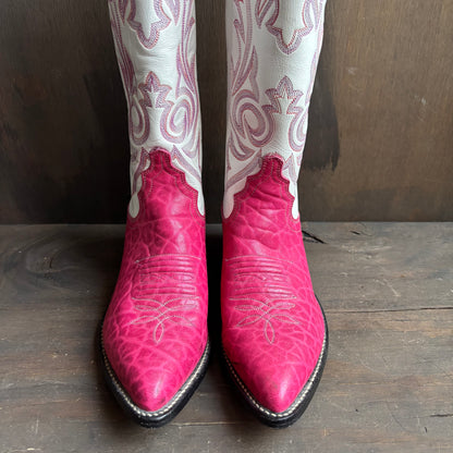 Justin Pink and White Leather Boots