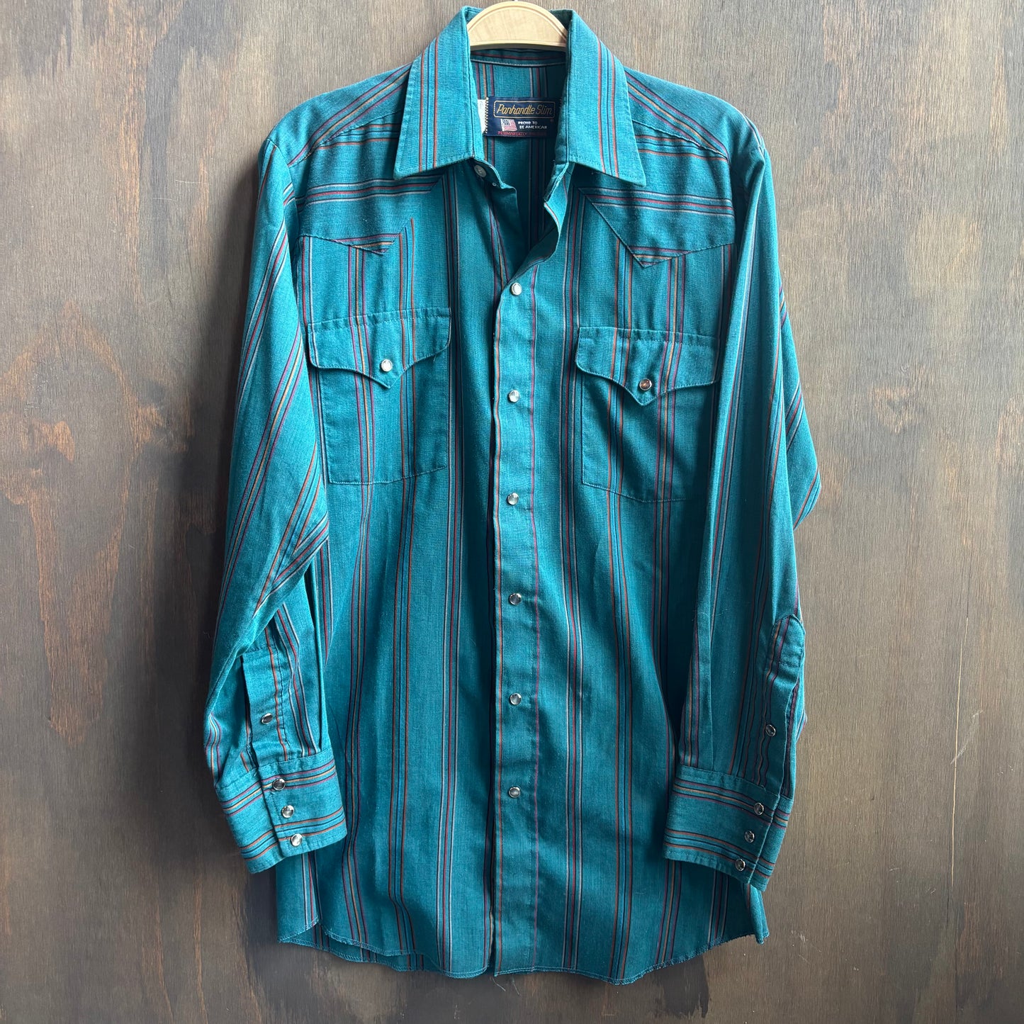 Panhandle Slim Teal Striped Pearl Snap