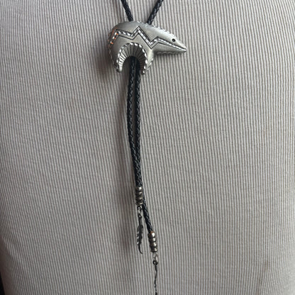 Pewter Bear Bolo on Black Tie