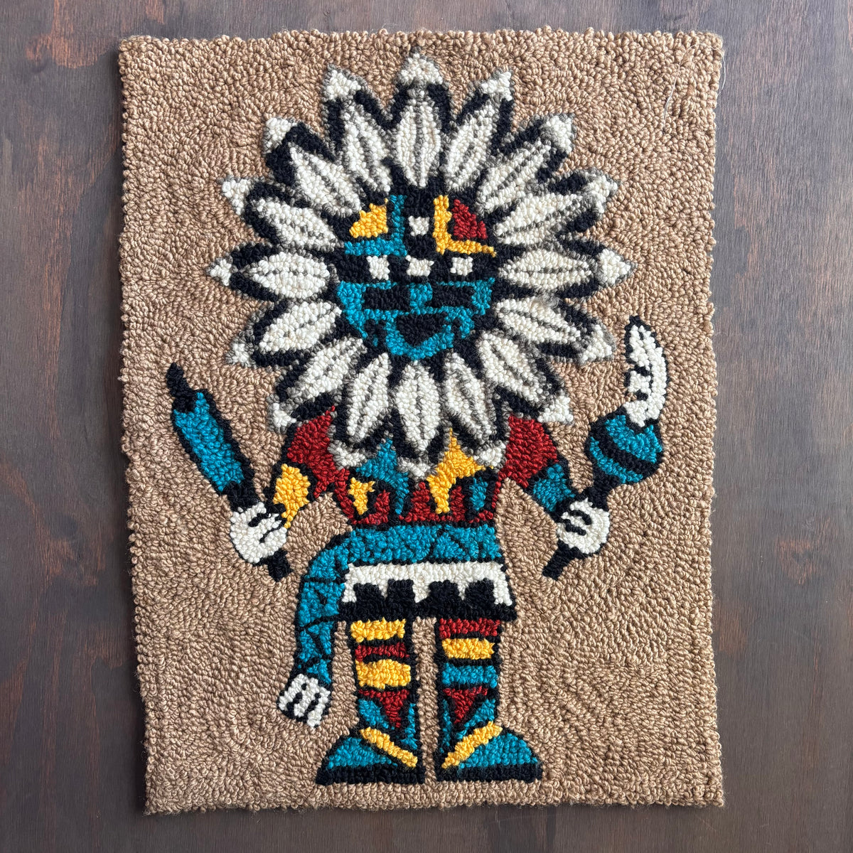 Vintage Latch Hook Kachina Wall Hanging